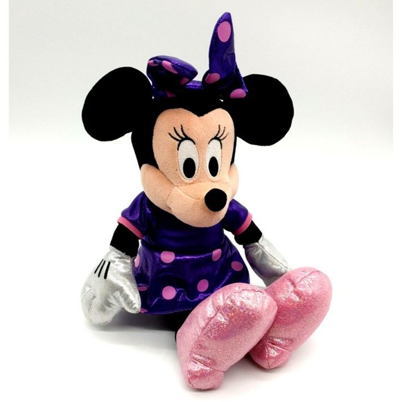 Disney Ty Sparkle Minnie Mouse Purple Dress Pink Polka Dot Collectable 16" Clean - Picture 1 of 12